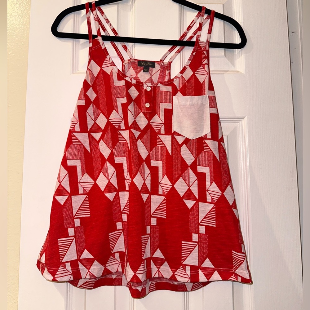 Red and white geo shape tank top